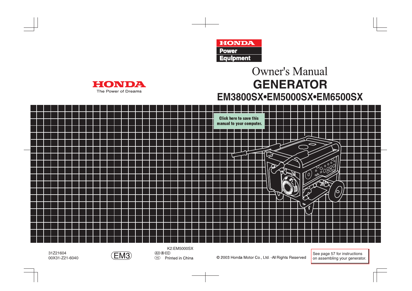 HONDA EM3800SX User Manual | 75 pages