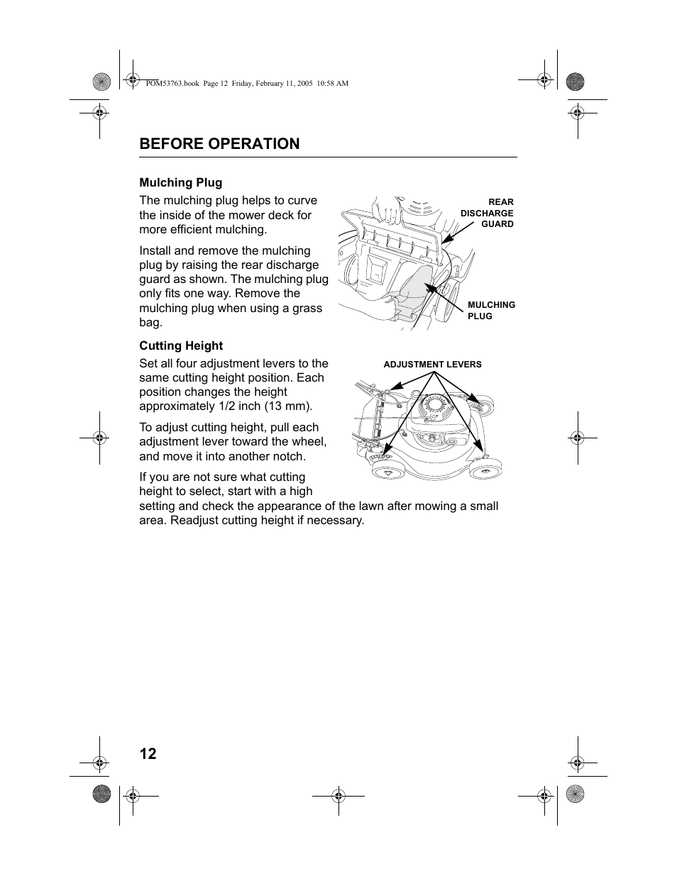 Before operation 12 | HONDA HRR216TKA User Manual | Page 14 / 66