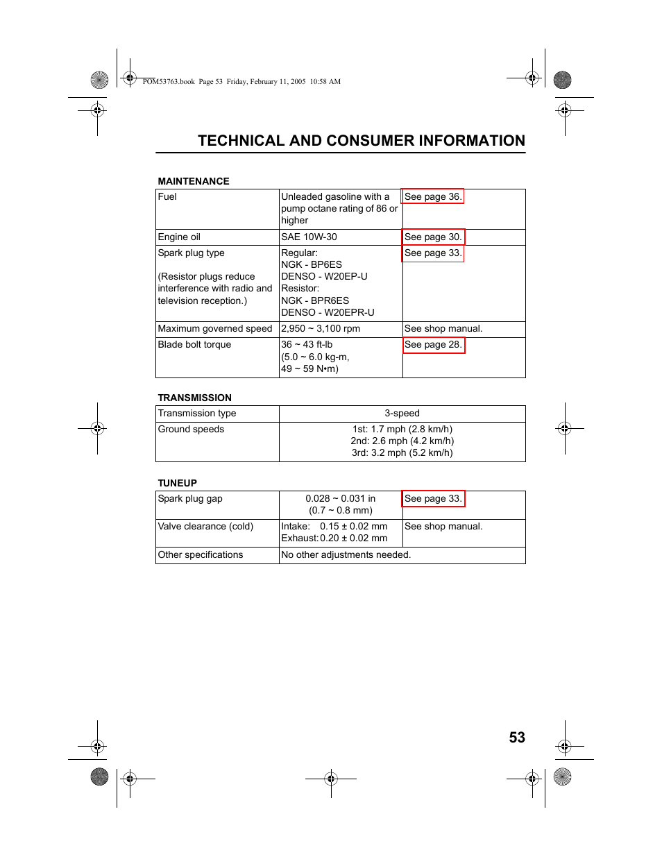 Technical and consumer information 53 | HONDA HRR216TKA User Manual | Page 55 / 66