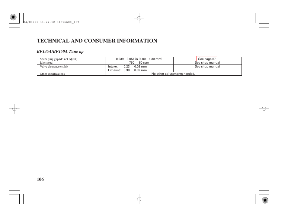 Technical and consumer information | HONDA Outboard Motor BF135A User Manual | Page 108 / 118