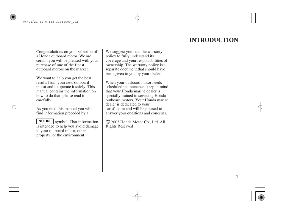 Introduction | HONDA Outboard Motor BF135A User Manual | Page 3 / 118