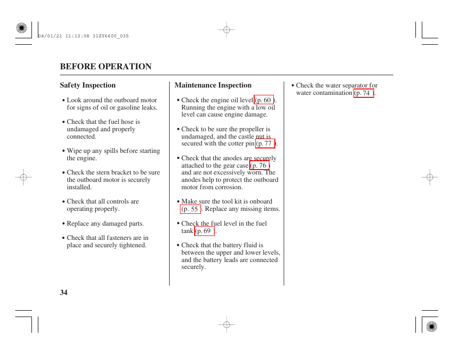 HONDA Outboard Motor BF135A User Manual | Page 36 / 118