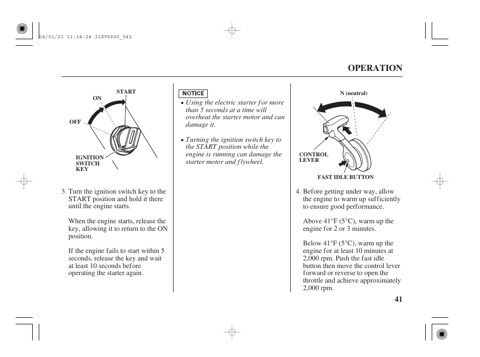 Operation | HONDA Outboard Motor BF135A User Manual | Page 43 / 118