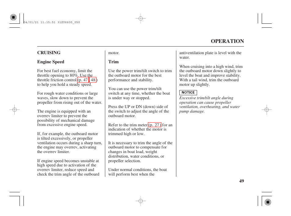 Cruising | HONDA Outboard Motor BF135A User Manual | Page 51 / 118