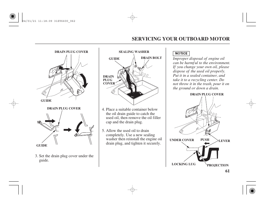 Servicing your outboard motor | HONDA Outboard Motor BF135A User Manual | Page 63 / 118