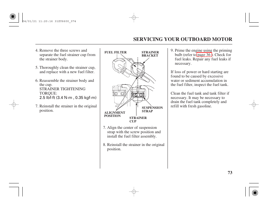 Servicing your outboard motor | HONDA Outboard Motor BF135A User Manual | Page 75 / 118