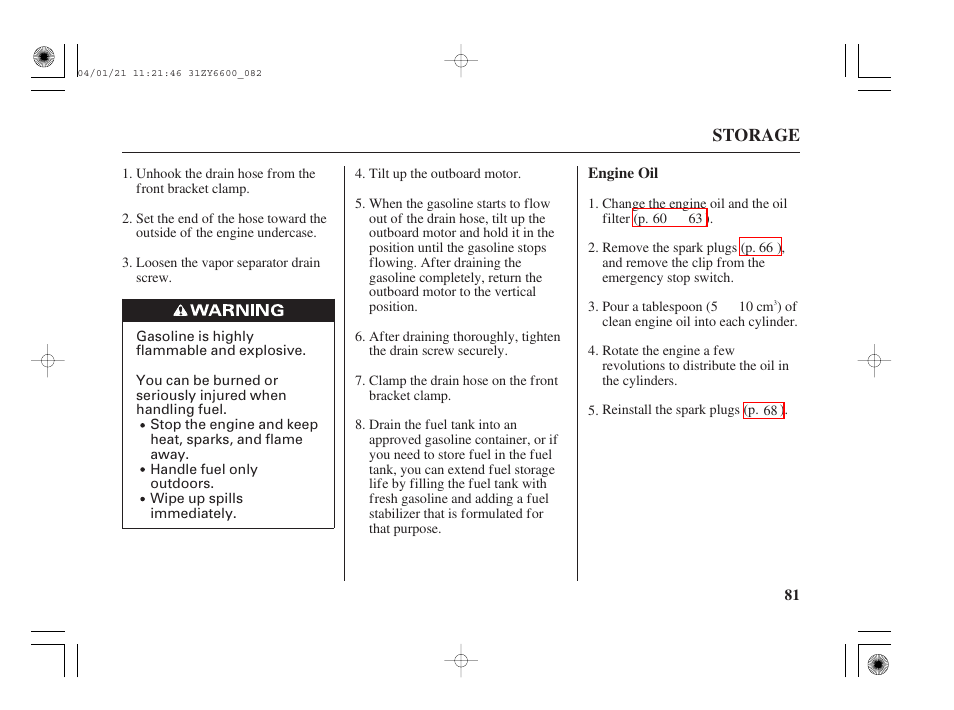 Engine oil | HONDA Outboard Motor BF135A User Manual | Page 83 / 118