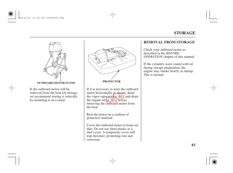 Removal from storage | HONDA Outboard Motor BF135A User Manual | Page 85 / 118