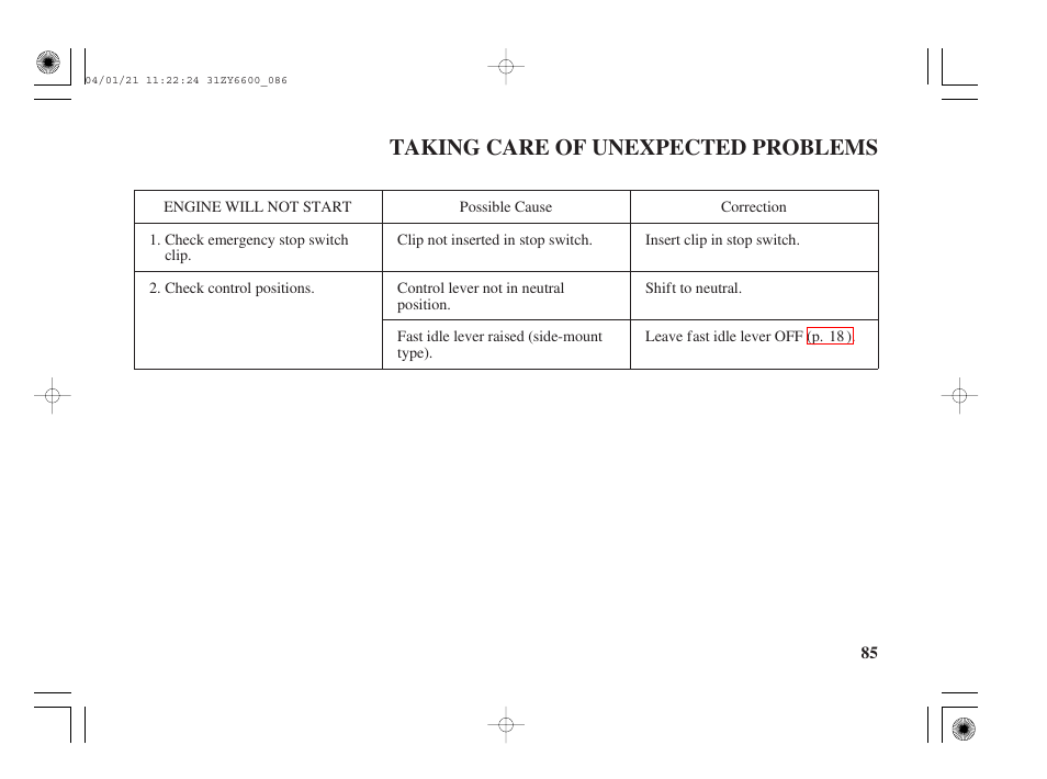 Taking care of unexpected problems, Engine will not start | HONDA Outboard Motor BF135A User Manual | Page 87 / 118