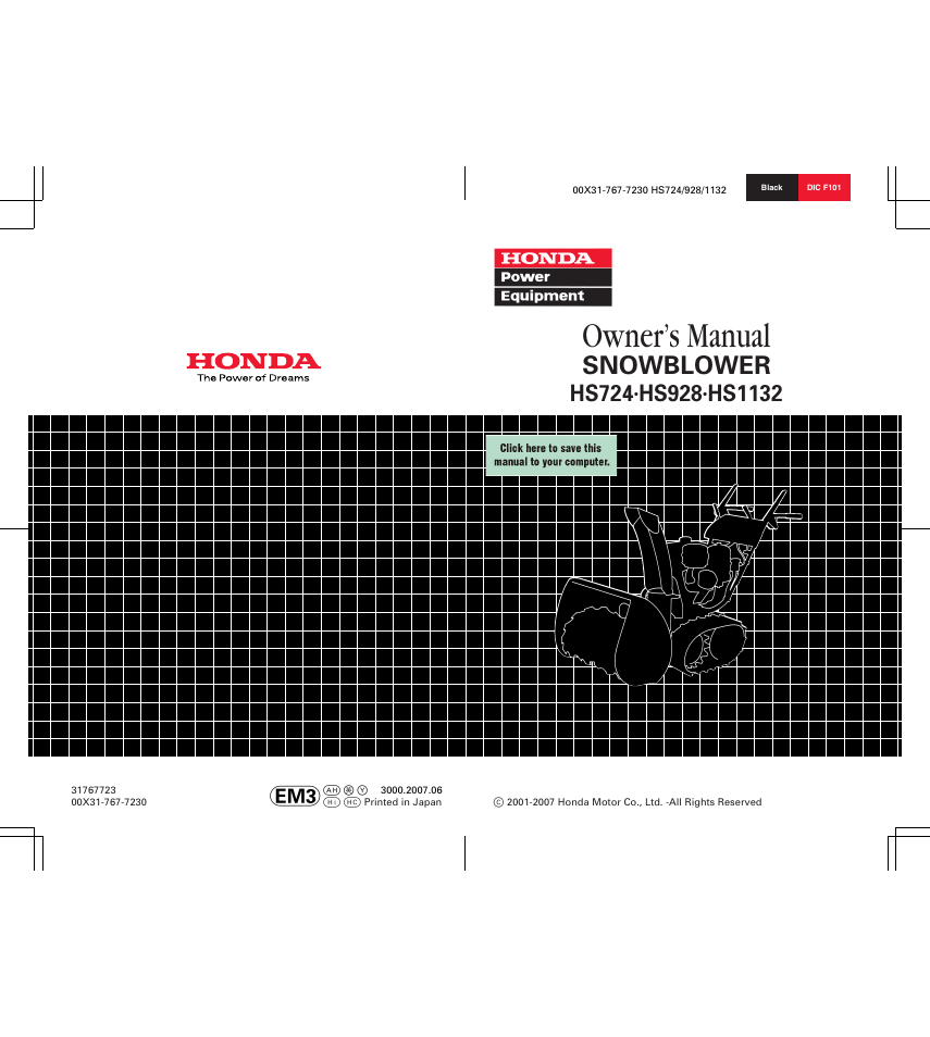 HONDA HS1132 User Manual | 80 pages