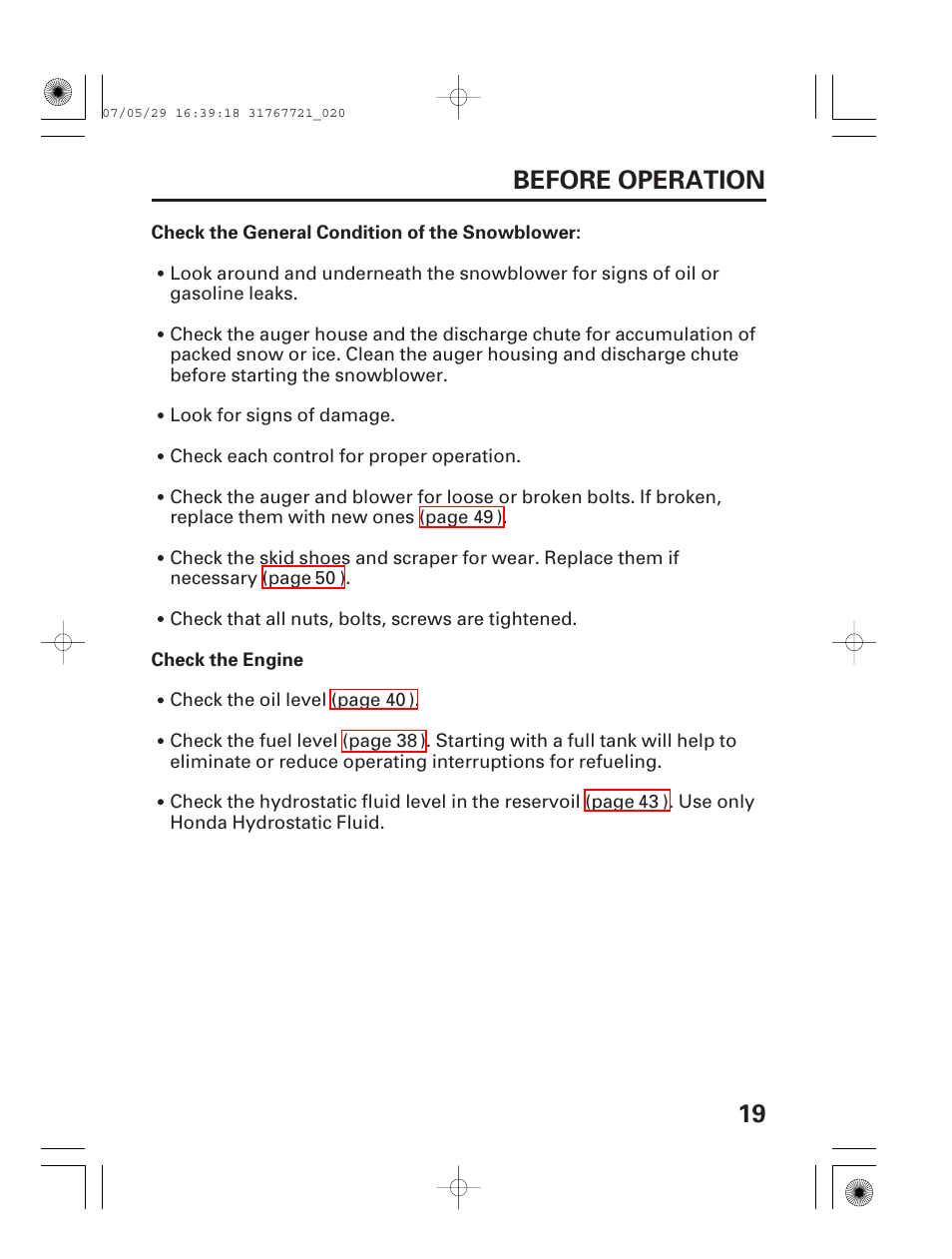 19 before operation | HONDA HS1132 User Manual | Page 21 / 80