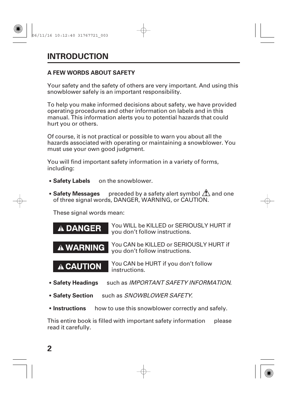 A few words about safety, 2introduction | HONDA HS1132 User Manual | Page 4 / 80