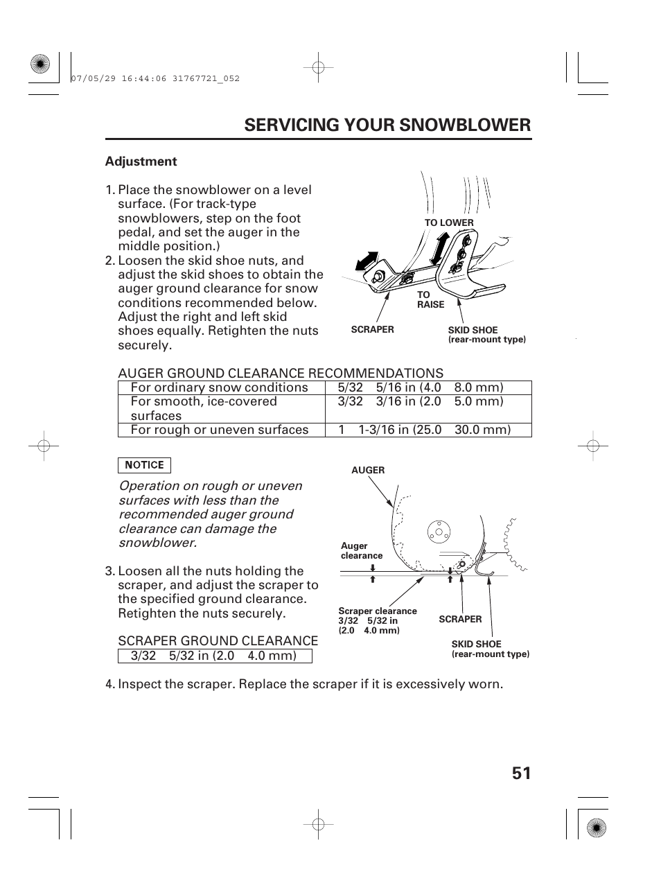 51 servicing your snowblower | HONDA HS1132 User Manual | Page 53 / 80