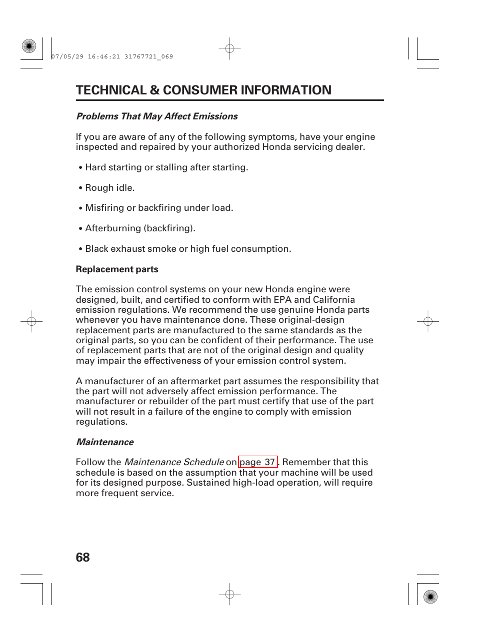 68 technical & consumer information | HONDA HS1132 User Manual | Page 70 / 80