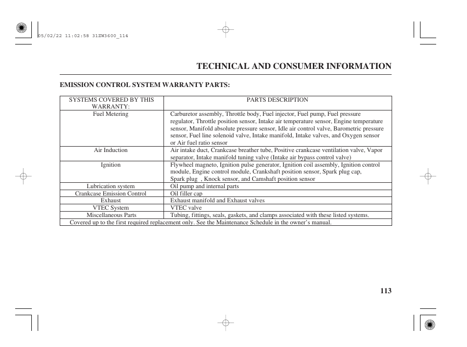 Technical and consumer information | HONDA Outdoor Motor BF50A User Manual | Page 115 / 126