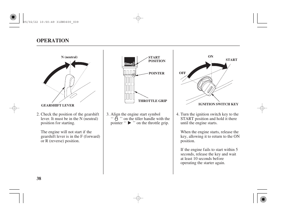 Operation | HONDA Outdoor Motor BF50A User Manual | Page 40 / 126