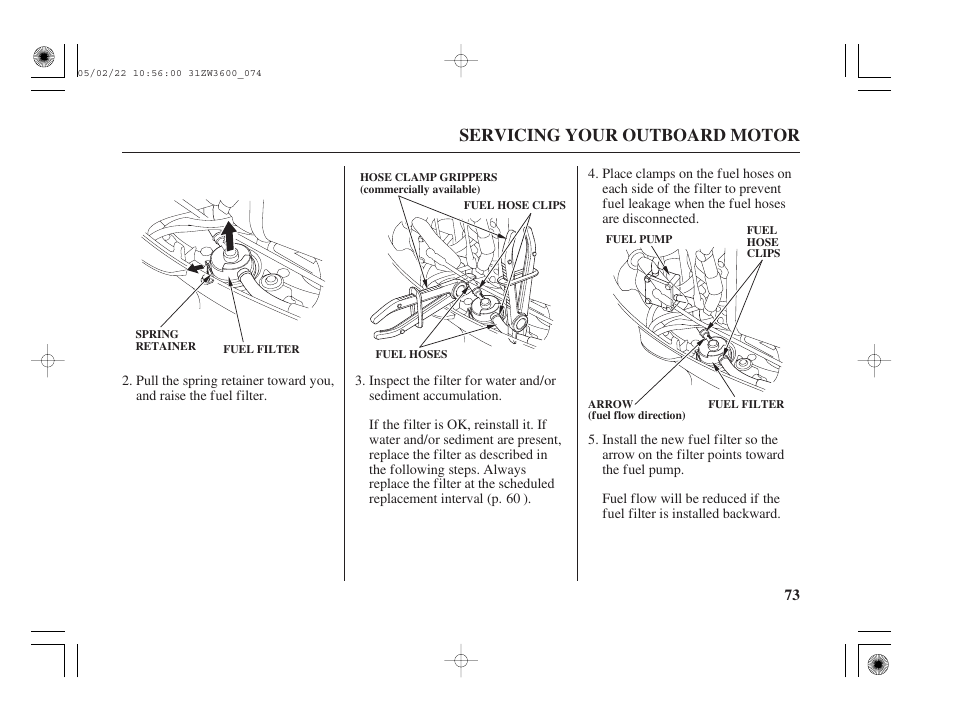 Servicing your outboard motor | HONDA Outdoor Motor BF50A User Manual | Page 75 / 126