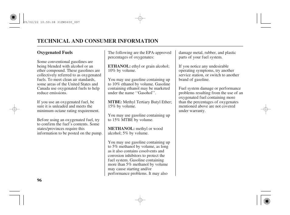 Oxygenated fuels | HONDA Outdoor Motor BF50A User Manual | Page 98 / 126