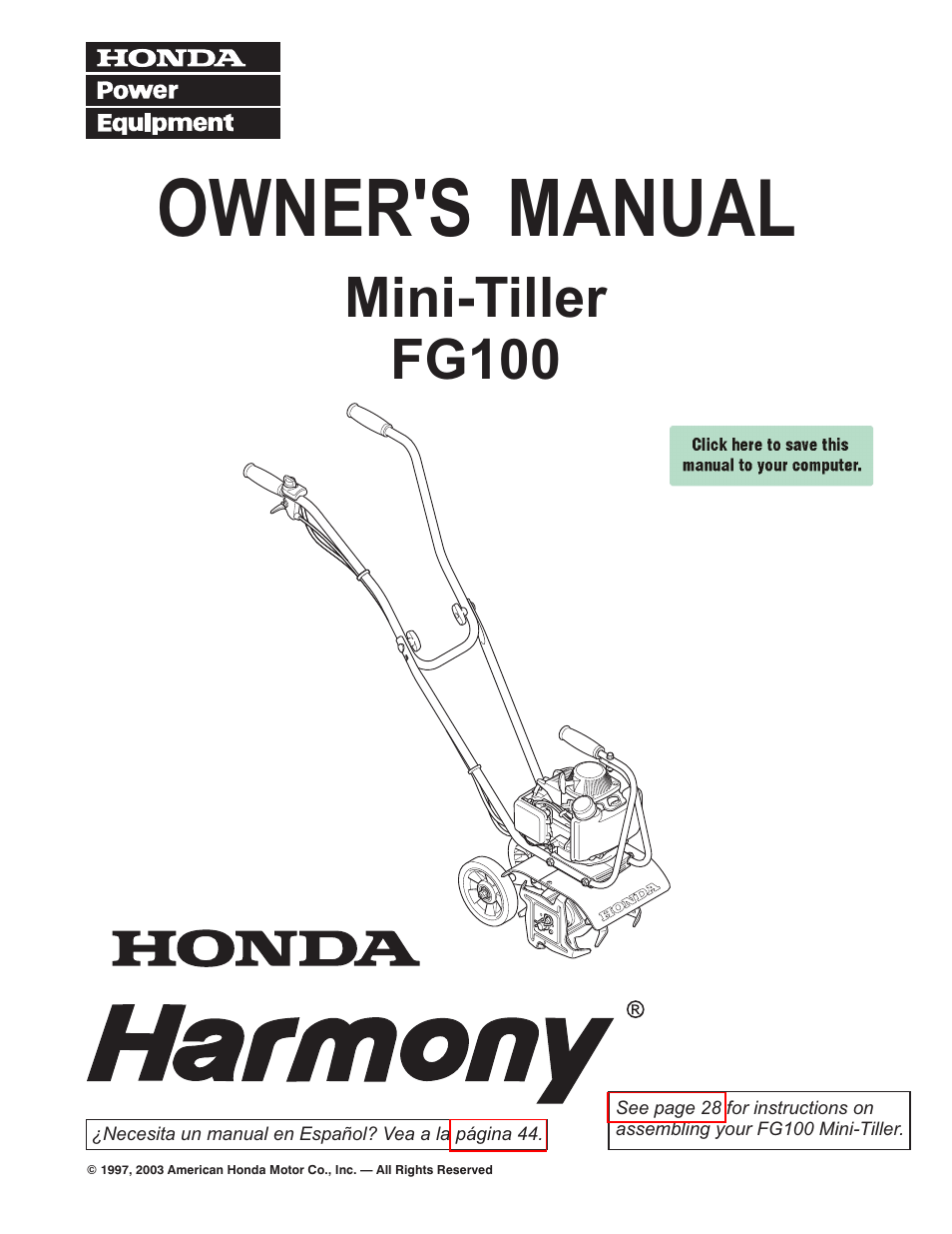 HONDA FG100 User Manual | 52 pages