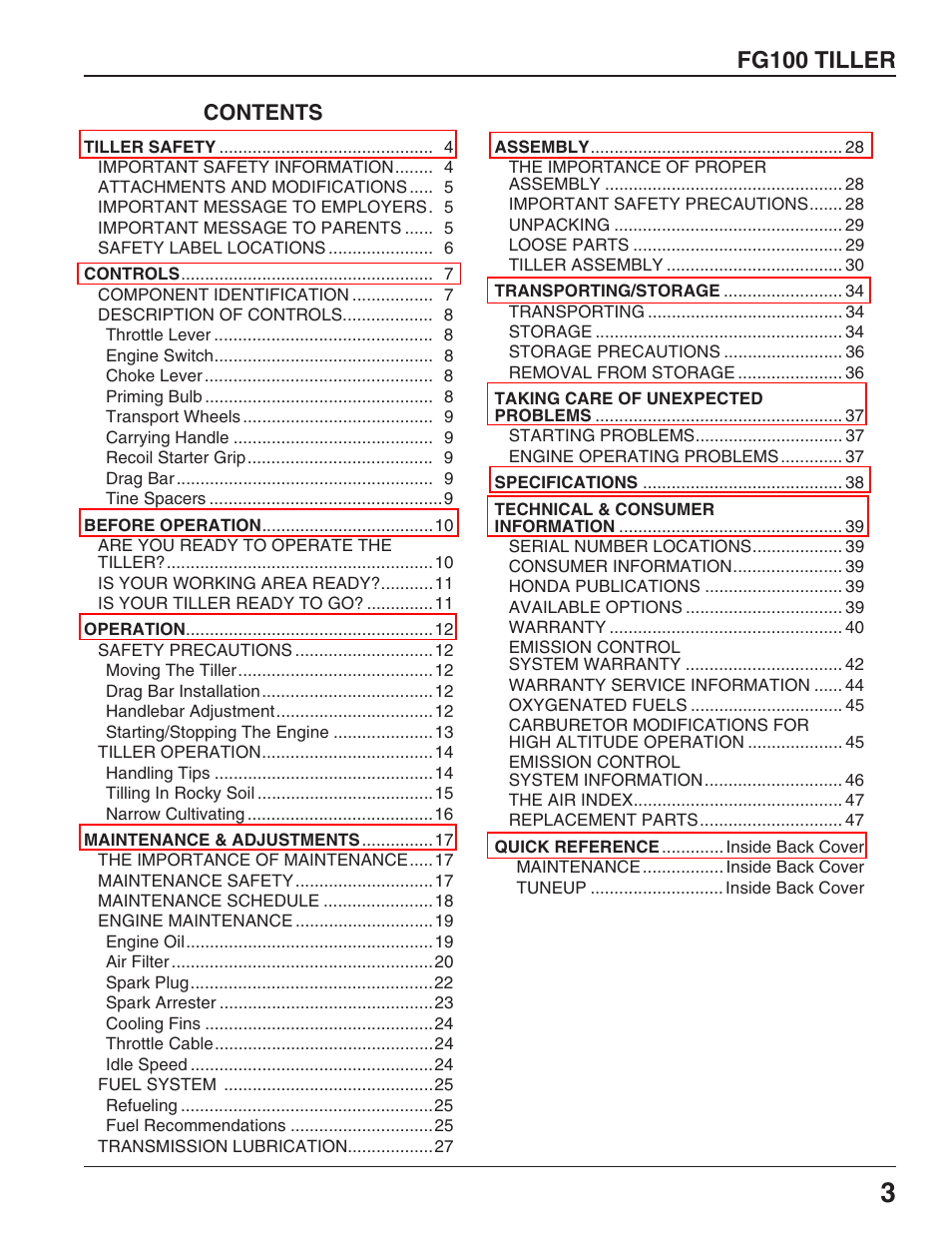 HONDA FG100 User Manual | Page 5 / 52