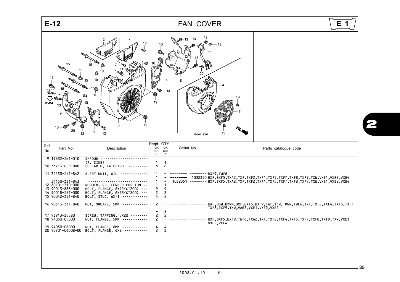 E-12, Fan cover | HONDA GX670R User Manual | Page 38 / 97