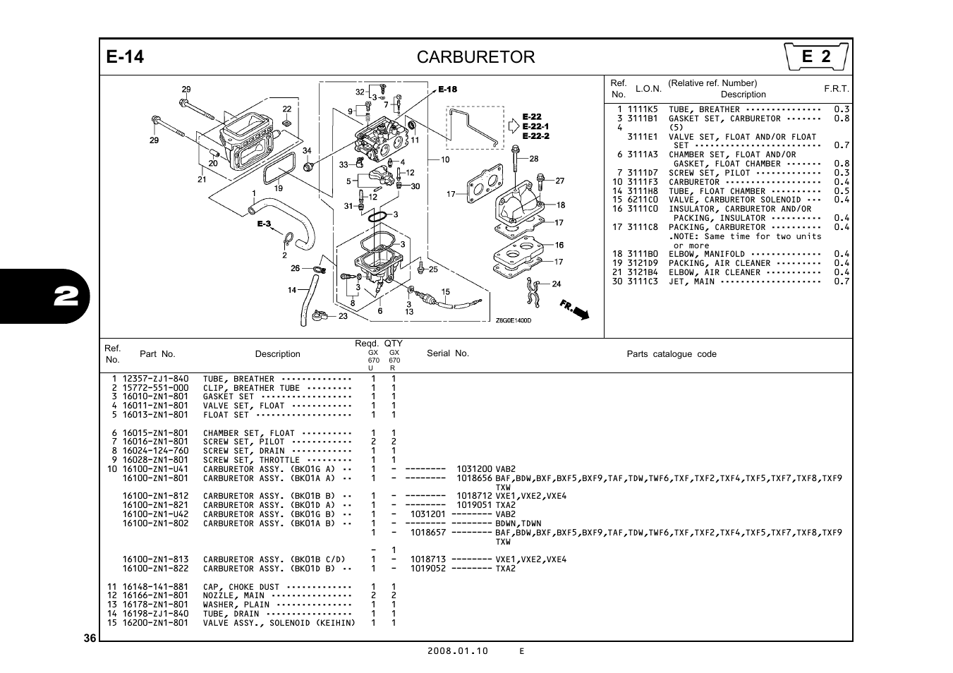 E-14, Carburetor | HONDA GX670R User Manual | Page 39 / 97
