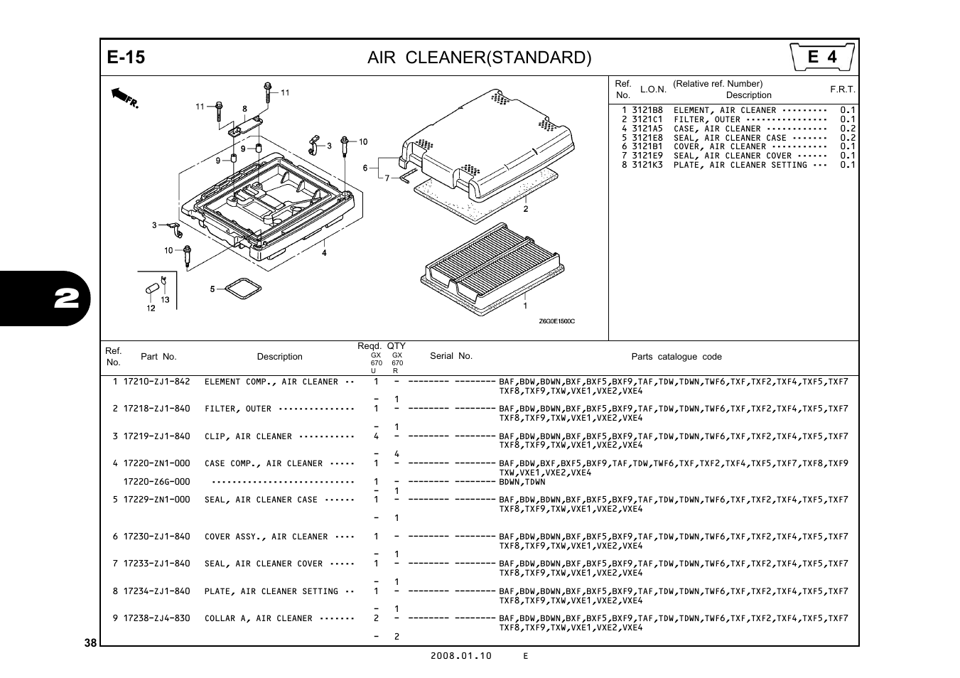 E-15, Air cleaner(standard) | HONDA GX670R User Manual | Page 41 / 97