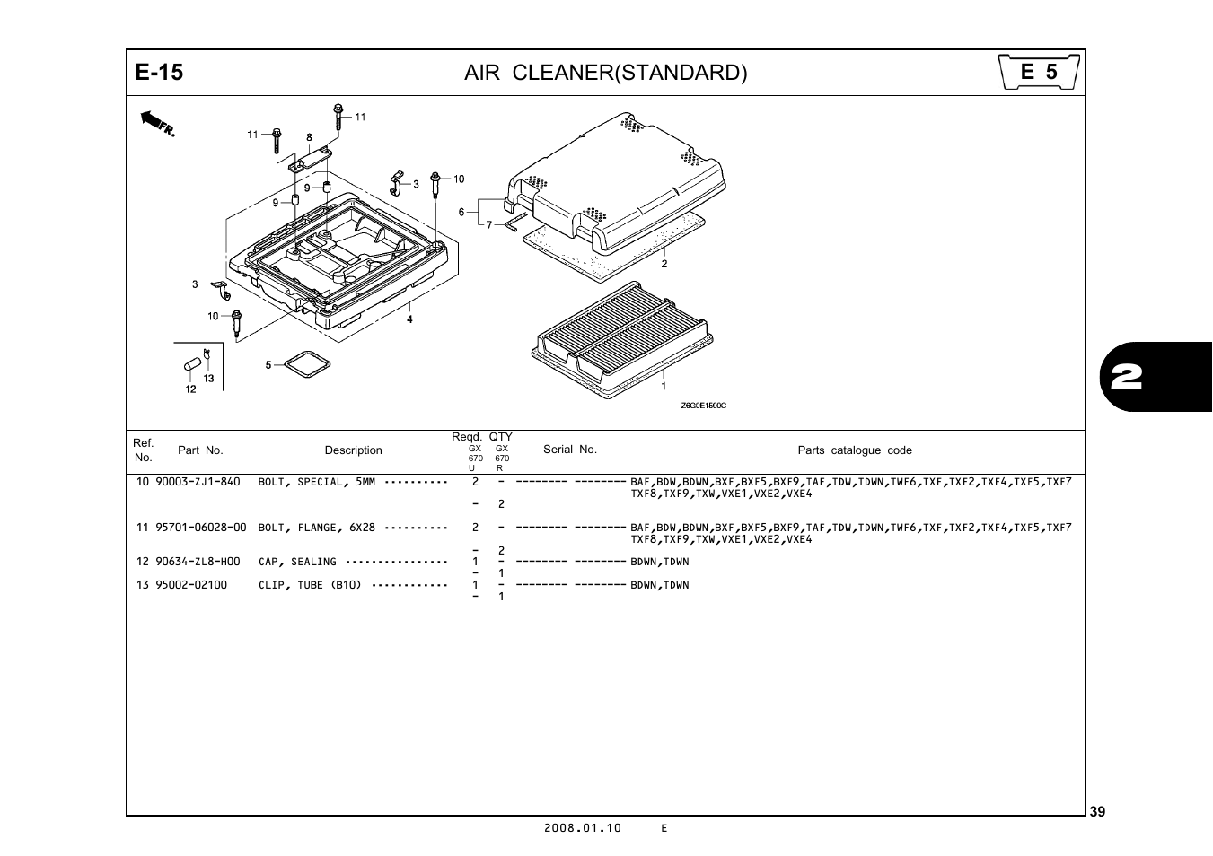 E-15, Air cleaner(standard) | HONDA GX670R User Manual | Page 42 / 97