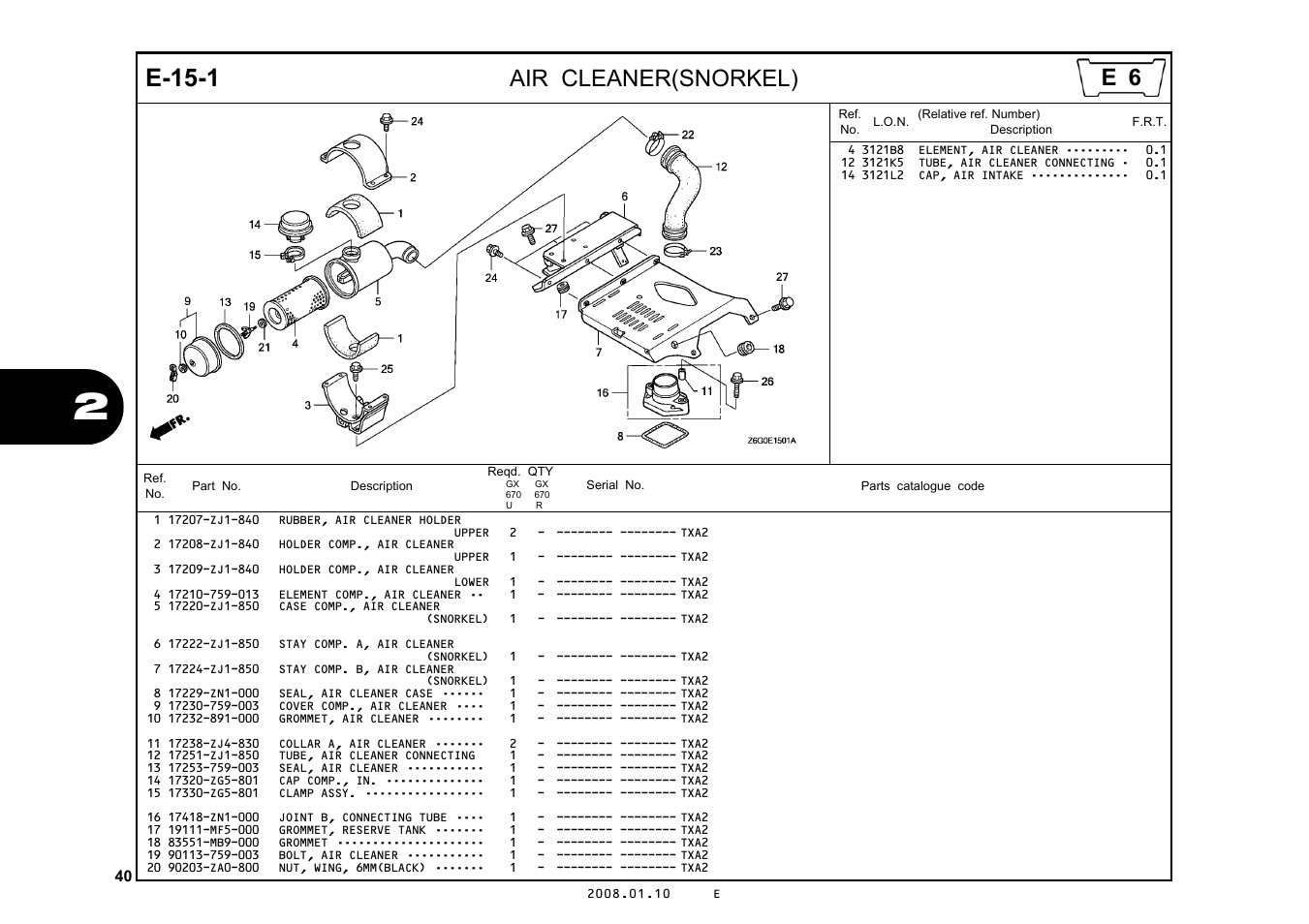 E-15-1, Air cleaner(snorkel) | HONDA GX670R User Manual | Page 43 / 97