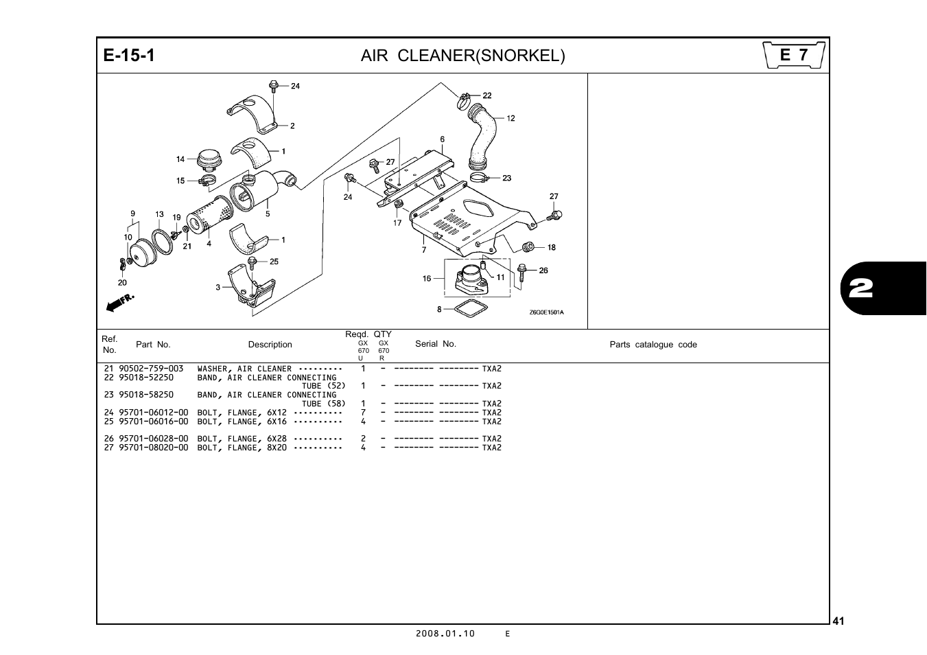 E-15-1, Air cleaner(snorkel) | HONDA GX670R User Manual | Page 44 / 97