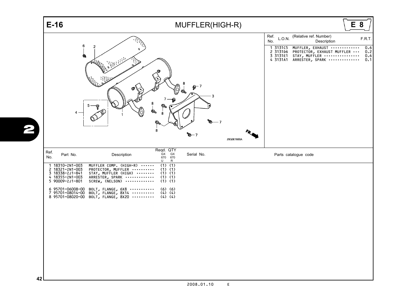 E-16, Muffler(high-r) | HONDA GX670R User Manual | Page 45 / 97