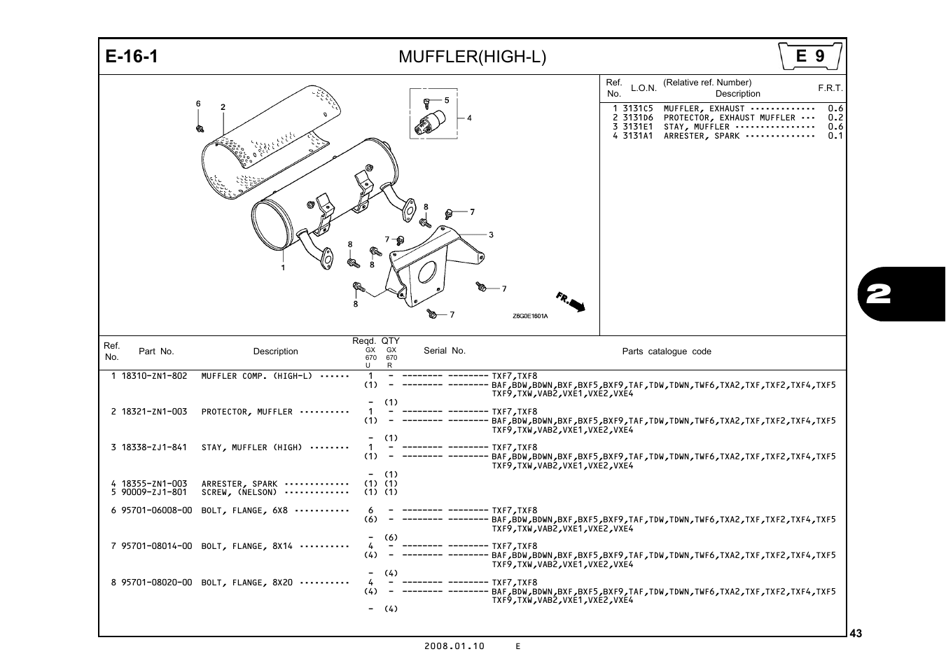 E-16-1, Muffler(high-l) | HONDA GX670R User Manual | Page 46 / 97