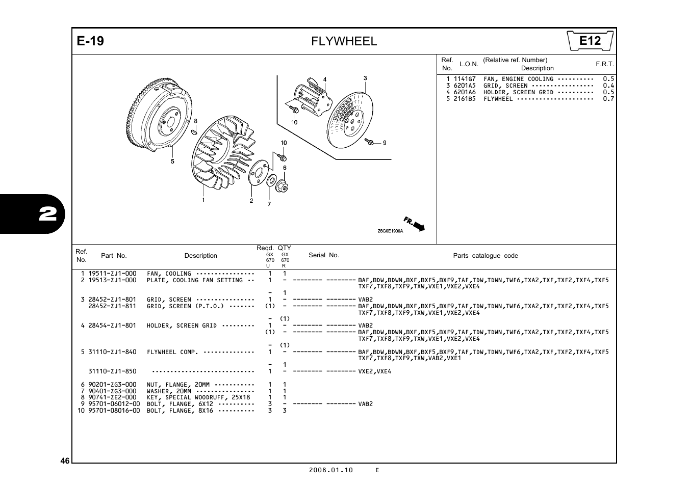 E-19, Flywheel | HONDA GX670R User Manual | Page 49 / 97