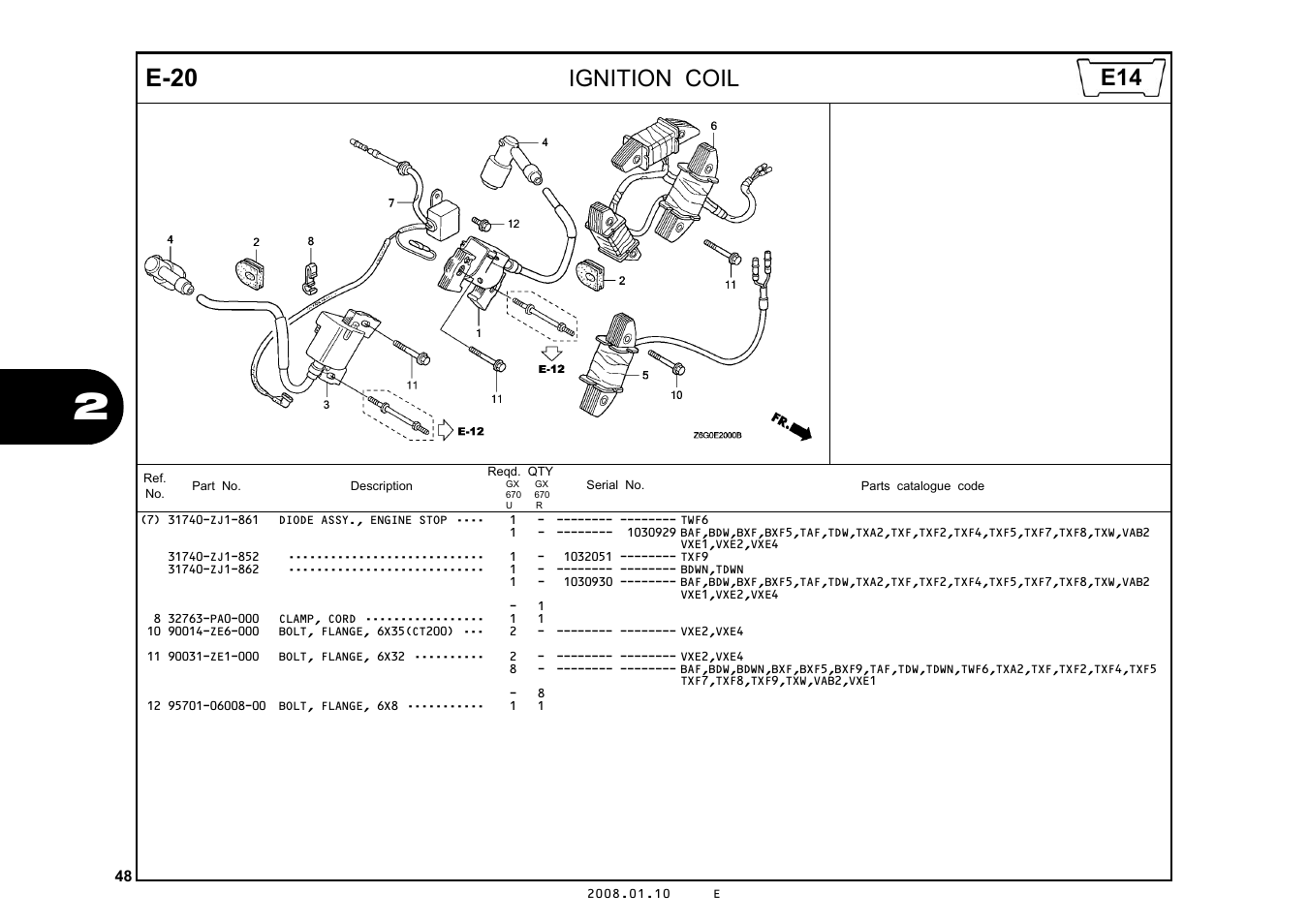 E-20, Ignition coil | HONDA GX670R User Manual | Page 51 / 97
