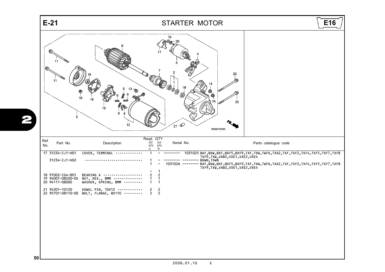 E-21, Starter motor | HONDA GX670R User Manual | Page 53 / 97