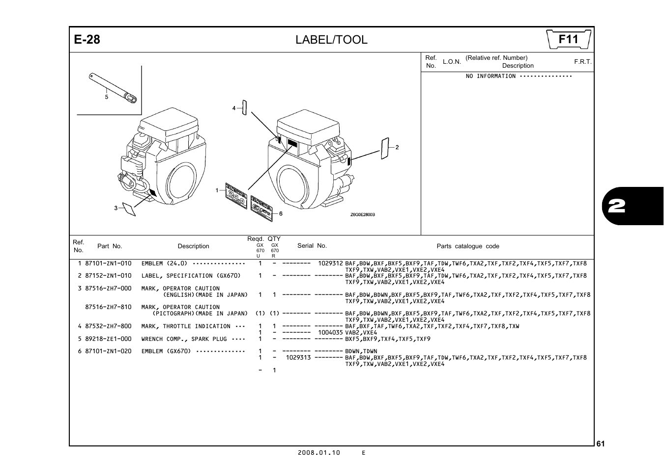 E-28, Label/tool | HONDA GX670R User Manual | Page 64 / 97