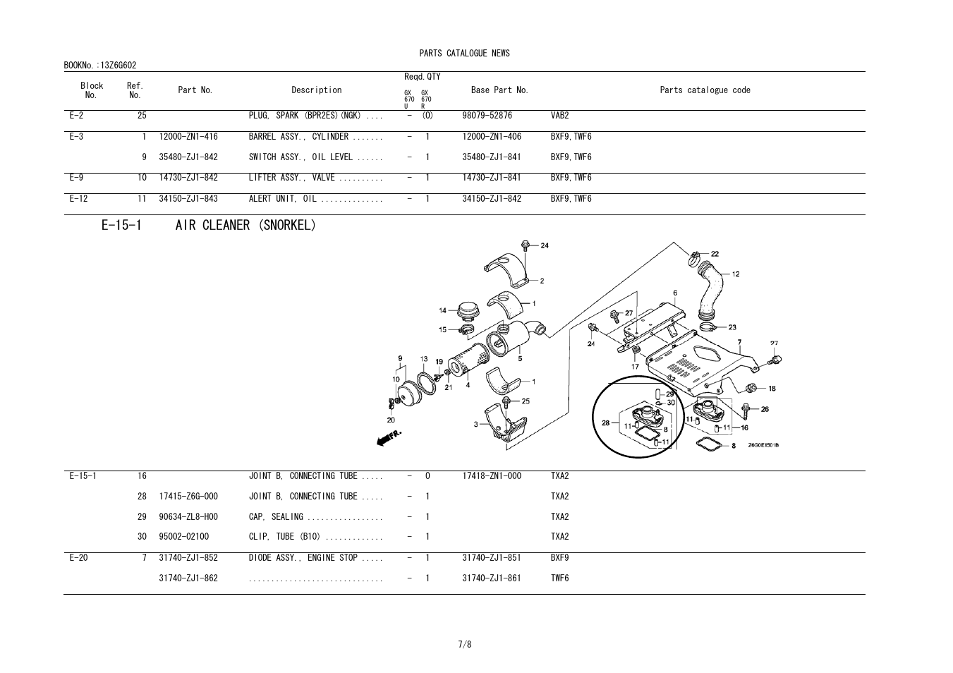 E-15-1 air cleaner (snorkel) | HONDA GX670R User Manual | Page 85 / 97