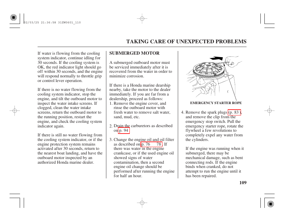 Submerged motor | HONDA Outboard Motor BF75A User Manual | Page 111 / 130