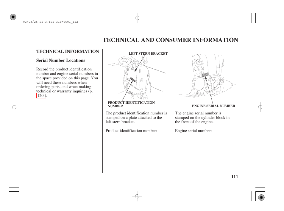 Technical and consumer information, Technical information, Technical and consumer | Information | HONDA Outboard Motor BF75A User Manual | Page 113 / 130