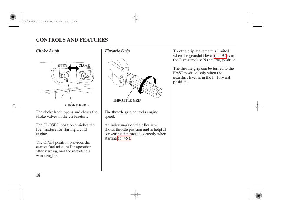 Controls and features | HONDA Outboard Motor BF75A User Manual | Page 20 / 130