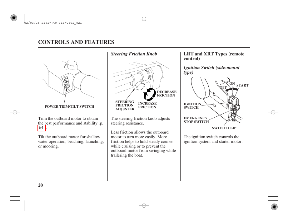 Controls and features | HONDA Outboard Motor BF75A User Manual | Page 22 / 130