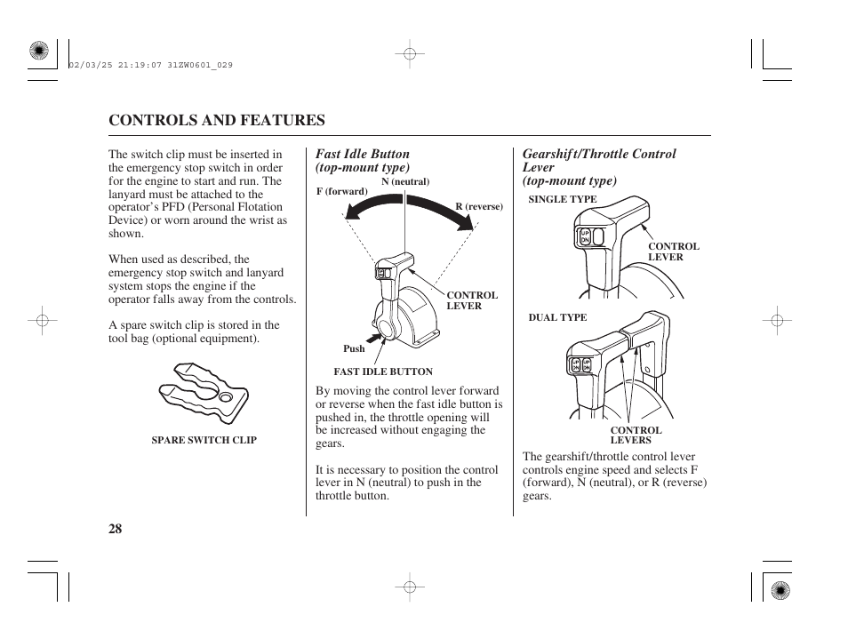 Controls and features | HONDA Outboard Motor BF75A User Manual | Page 30 / 130
