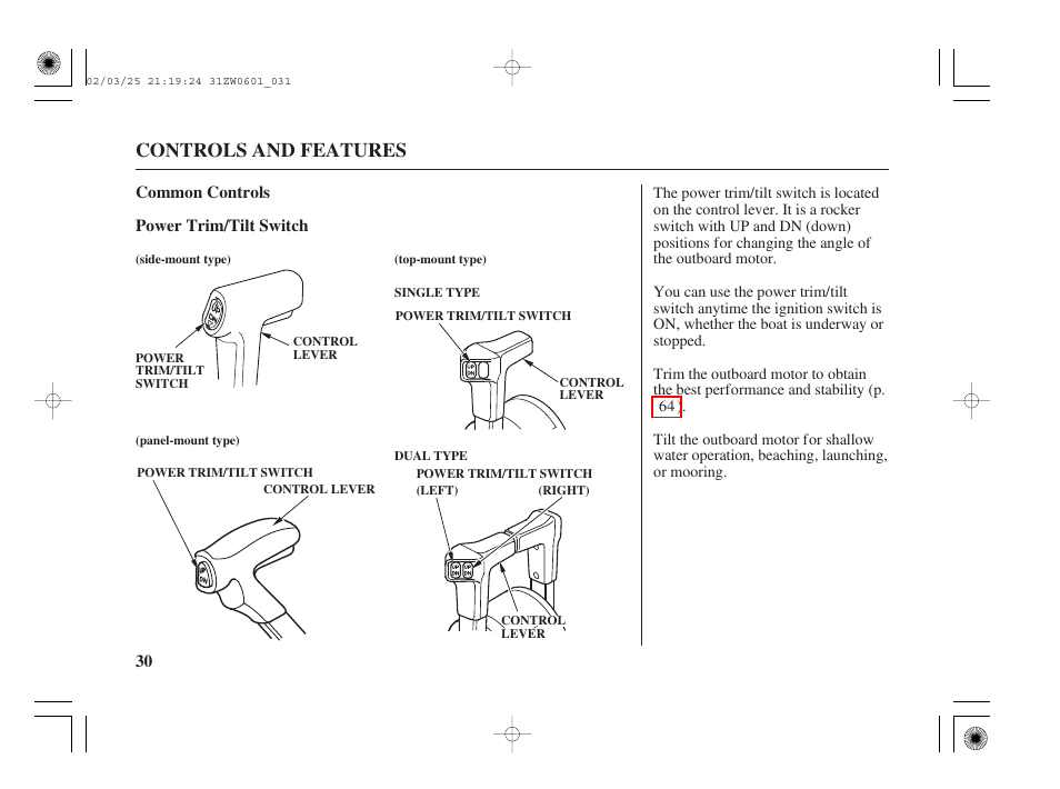 Controls and features | HONDA Outboard Motor BF75A User Manual | Page 32 / 130