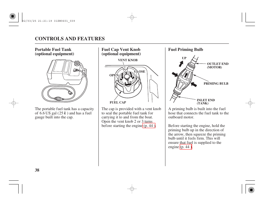 Controls and features | HONDA Outboard Motor BF75A User Manual | Page 40 / 130