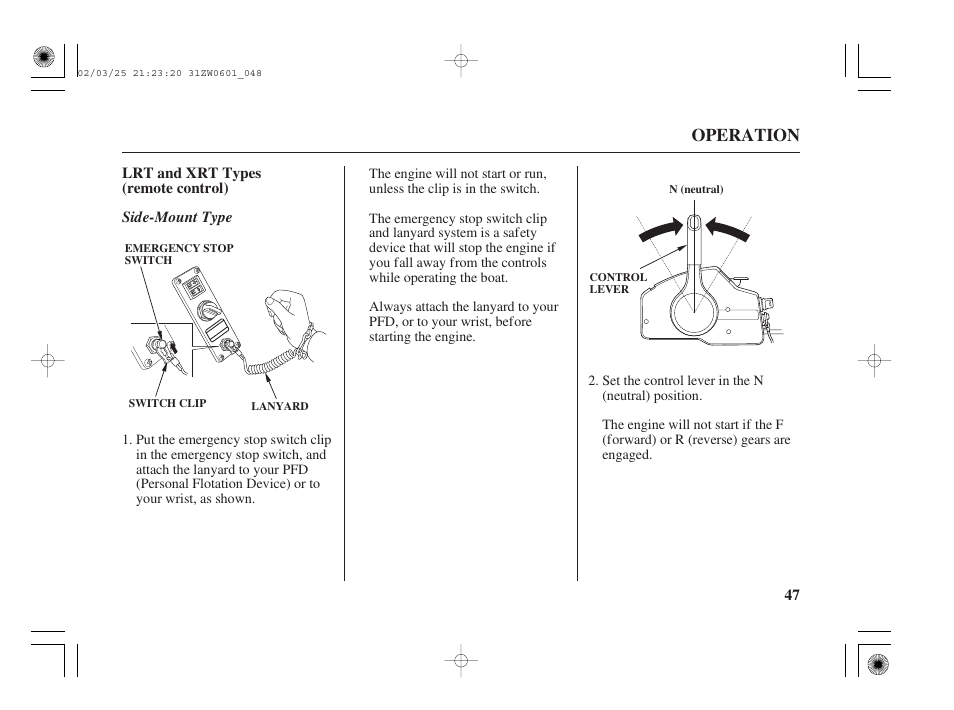 Operation | HONDA Outboard Motor BF75A User Manual | Page 49 / 130