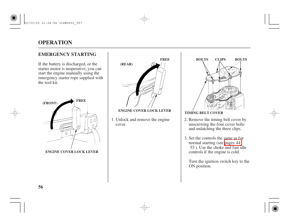 Emergency starting, Operation | HONDA Outboard Motor BF75A User Manual | Page 58 / 130