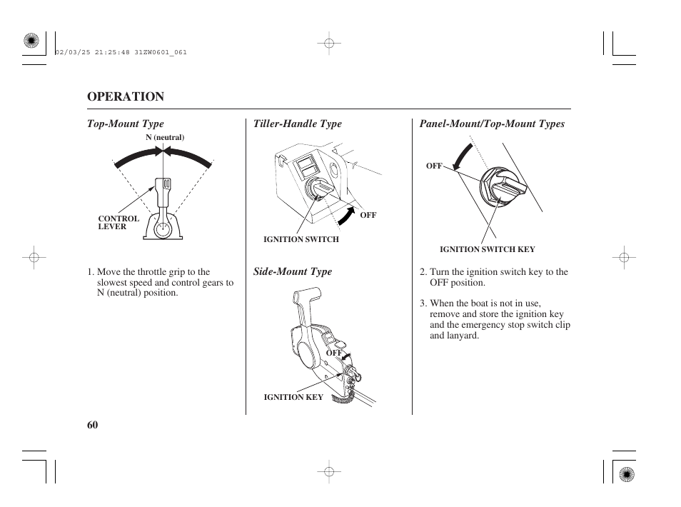 Operation | HONDA Outboard Motor BF75A User Manual | Page 62 / 130