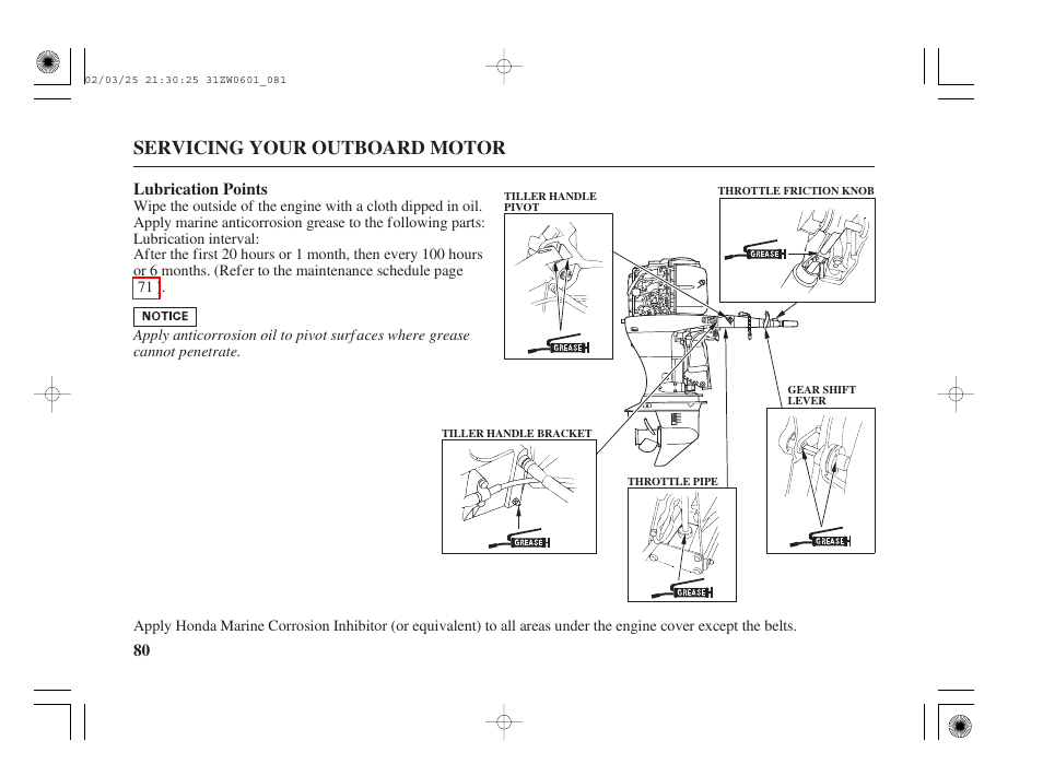 Servicing your outboard motor | HONDA Outboard Motor BF75A User Manual | Page 82 / 130