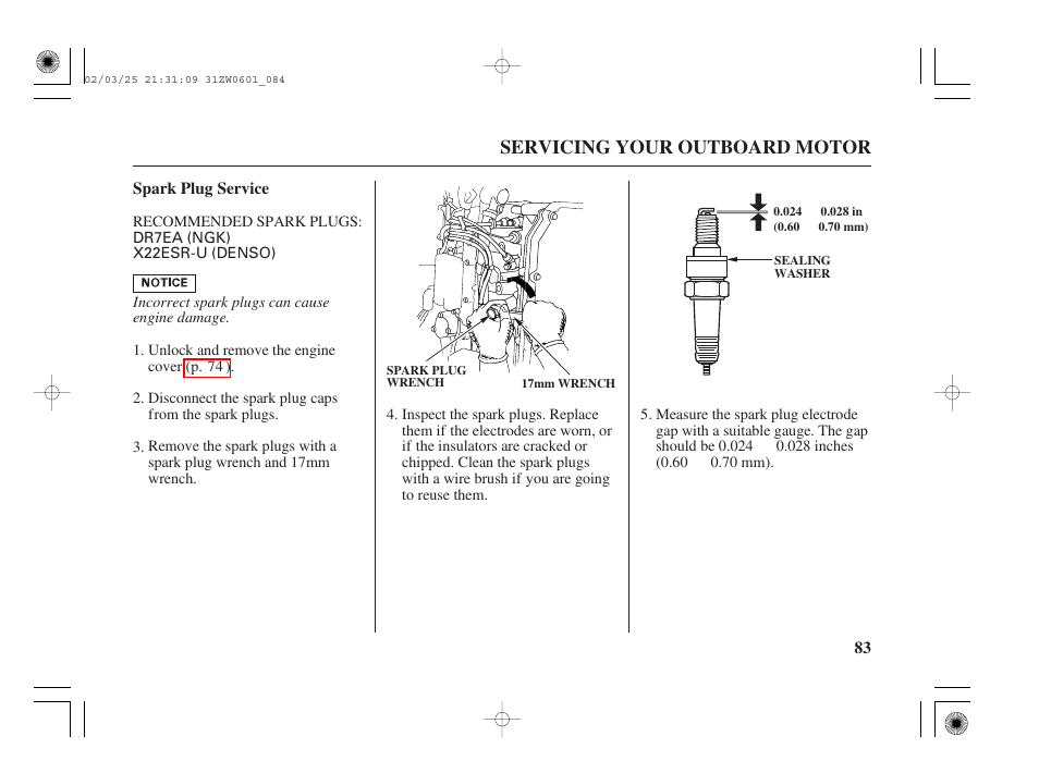 Servicing your outboard motor | HONDA Outboard Motor BF75A User Manual | Page 85 / 130