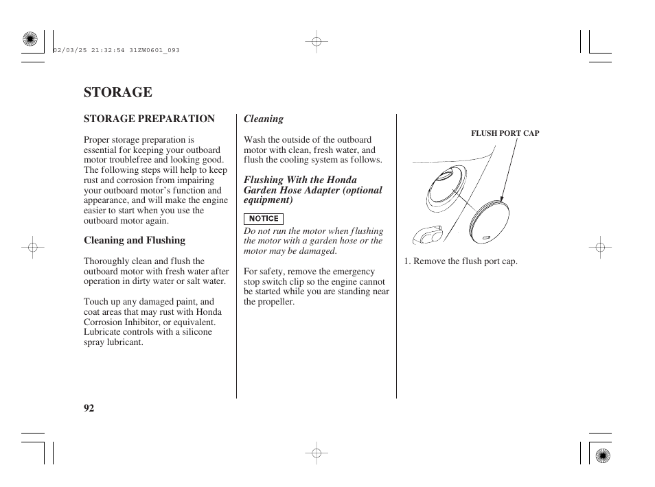 Storage, Storage preparation | HONDA Outboard Motor BF75A User Manual | Page 94 / 130